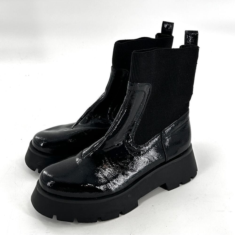 Sam Edelman Chunky black patent leather Chelsea Platform Lugg boots Sole 8.5